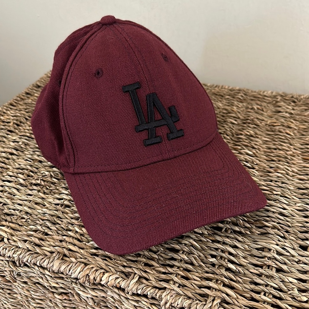 New Era LA Embroidered Logo Baseball Cap - Maroon with Black Logo